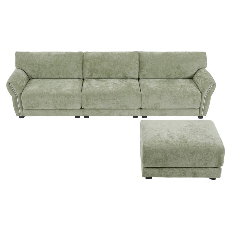 L-Shape Modular Sectional Sofa with Movable Ottoman, Chenille Upholstered 4 Seater Sofa, Lounge Sofa with USB & Type-C Charger