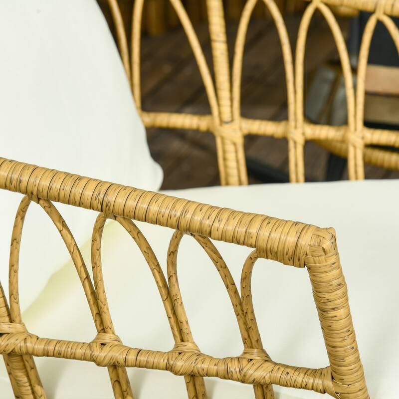 3 Piece Bistro Set with Cushions, Outdoor PE Rattan Wicker Patio Rocking Chair with 2 Porch Rocker Chairs, Glass Top Cof