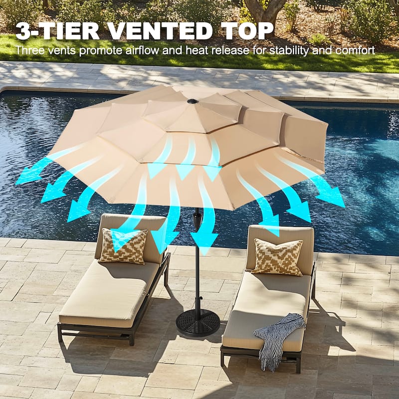 Outdoor Round Patio Vented Umbrella, Crank Handle, Push Button Tilt