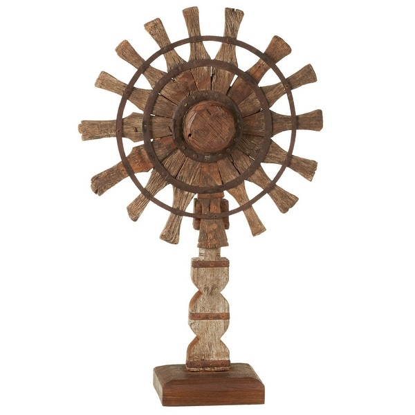 33" Brown Vintage-Inspired Rustic Finish Charkha Spinning Wheel on Stand - N/A
