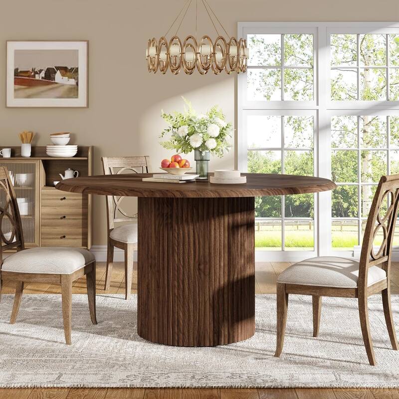 Round Dining Table for 4, Farmhouse Kitchen Table with Metal Base (Chairs Not Included)