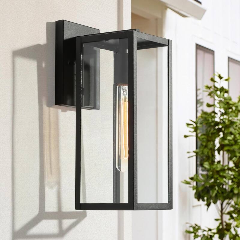 Bern 1-Light Black Outdoor Wall Sconces with Clear Glass Patio Lights - L 5"x W 7.5"x H 14"