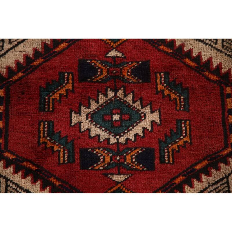 Red Ardebil Persian Vintage Runner Rug Handmade Wool Carpet - 3'2"x 9'8"