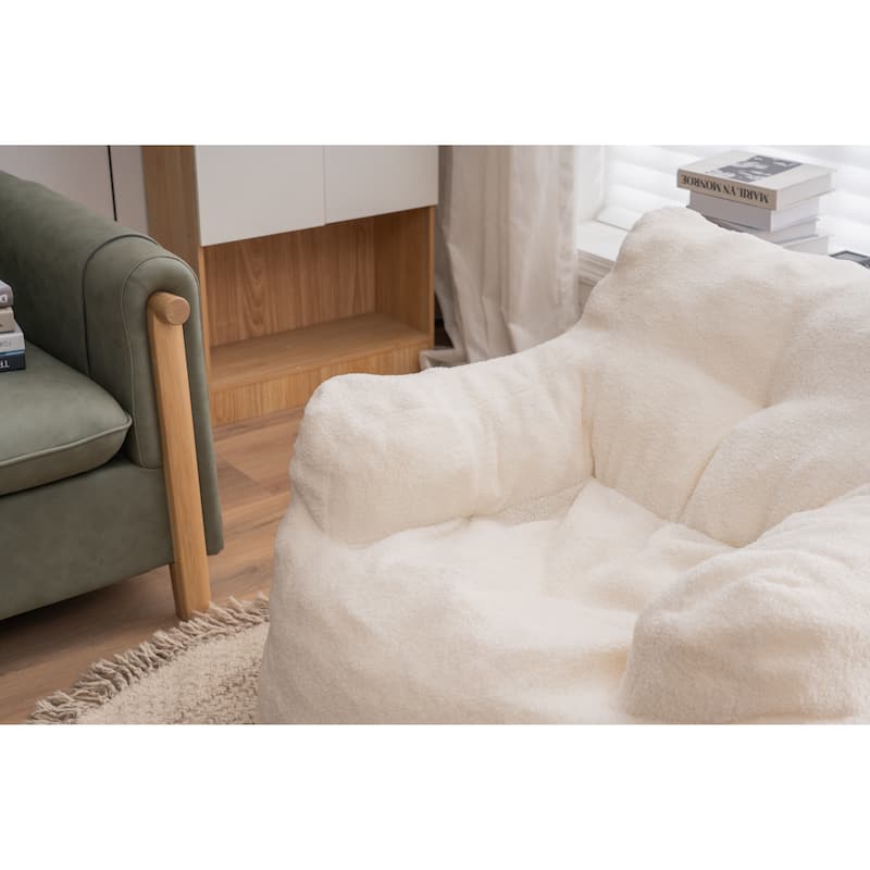 Soft Tufted Foam Bean Bag Chair With Teddy Fabric