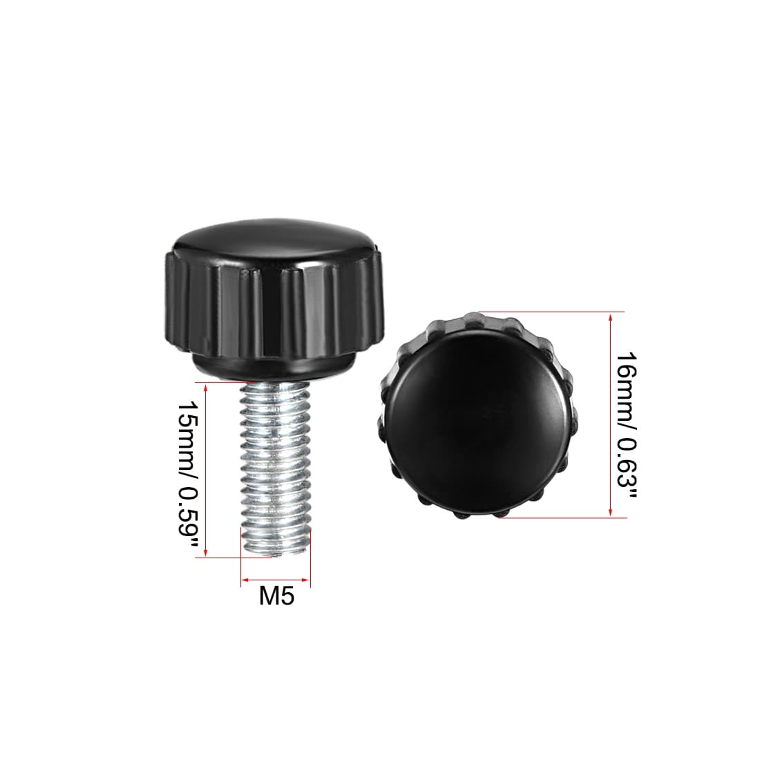 10 Pcs 15mm Length 5mm Dia Male Thread Thumb Screw Knurled Knobs Grips F2B6