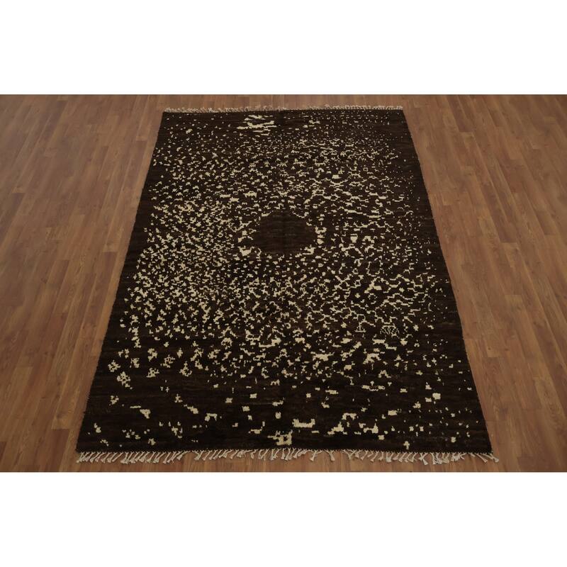 Hand Knotted Oriental 100% Wool Carpet Tribal Abstract Brown Moroccan Area Rug - 7' 11'' X 5' 7''