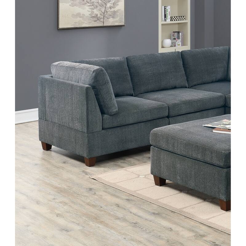1pc Grey Chenille Modular Corner Wedge Sofa 37x37x35 inches