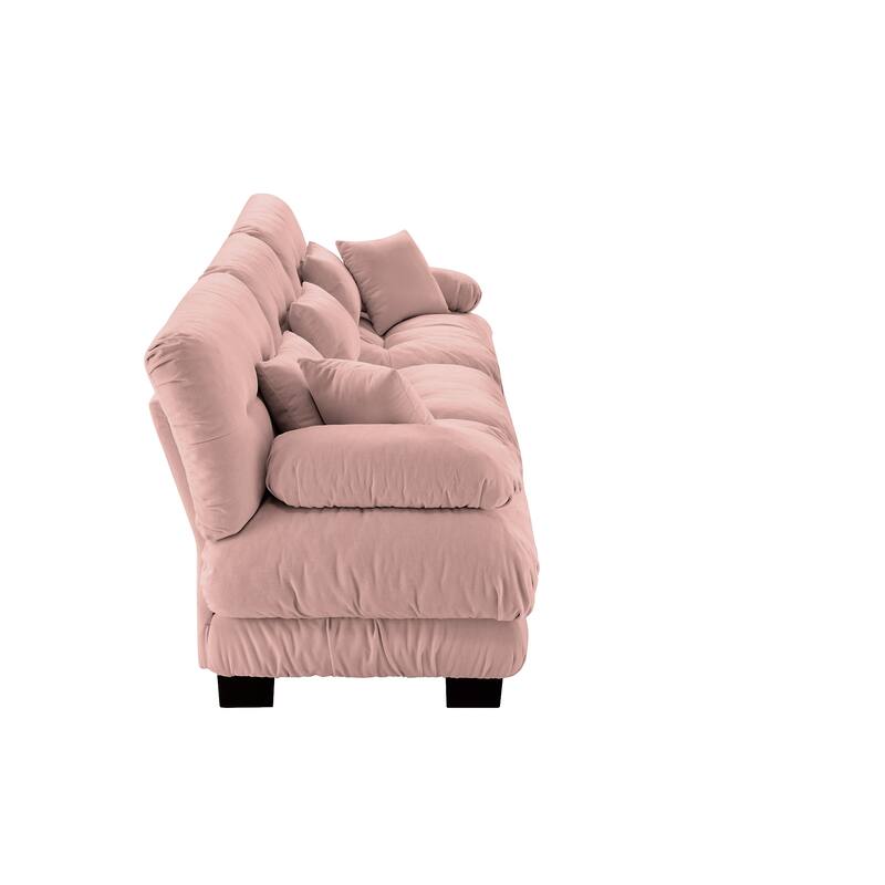 133.8" Chenille 4-Seat Sofa with Bolster Arms & Deep Cushions