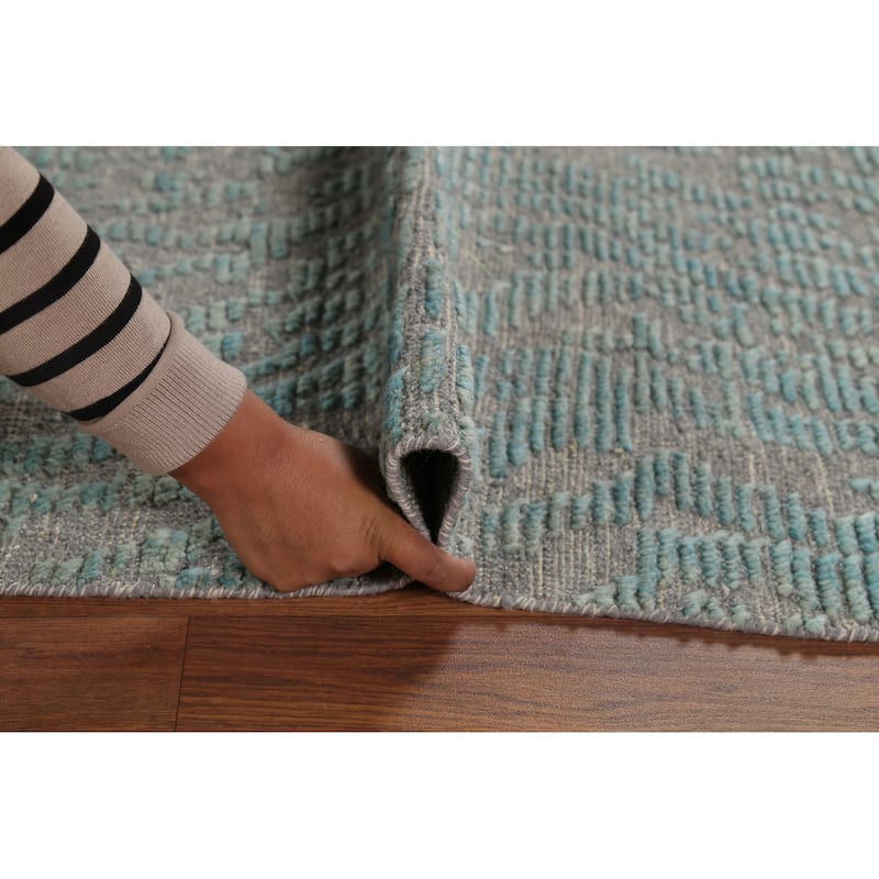 All-Over Gray & Blue Moroccan Abstract Area Rug Handmade Wool Carpet - 4'11"x 8'0"