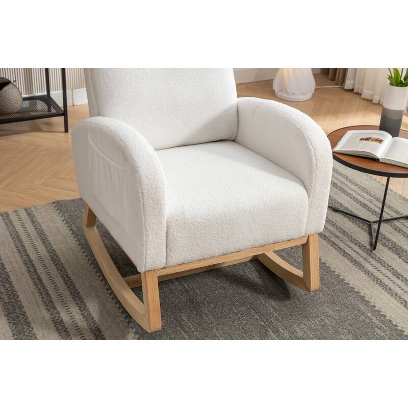 Teddy Fabric Rocking Chair With Right Pocket For Indoor