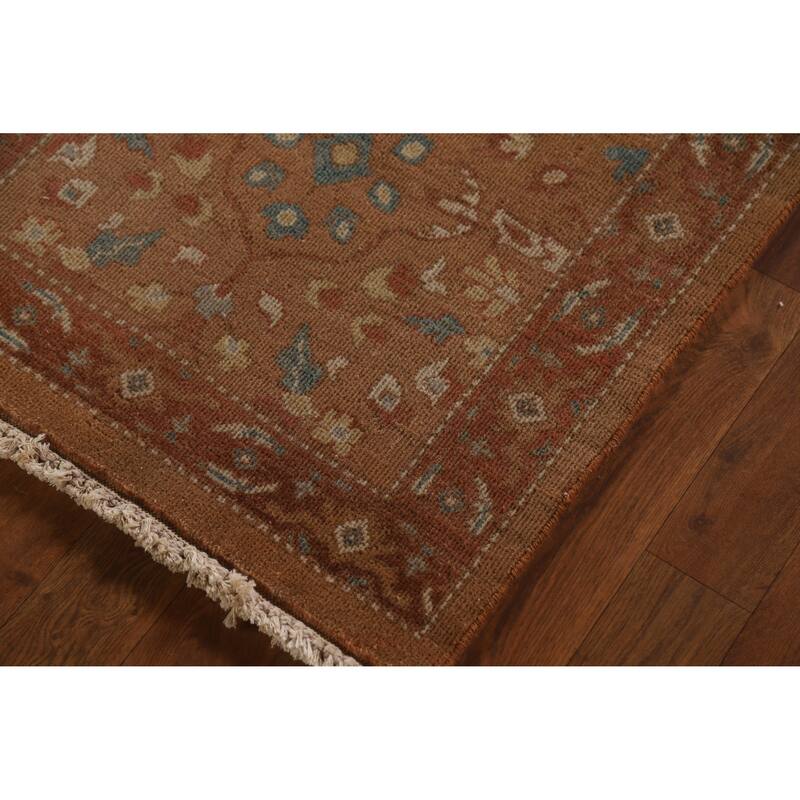 Hand Knotted Oriental 100% Wool Carpet Transitional Floral Brown Oushak Area Rug - 4' 0'' X 2' 1''