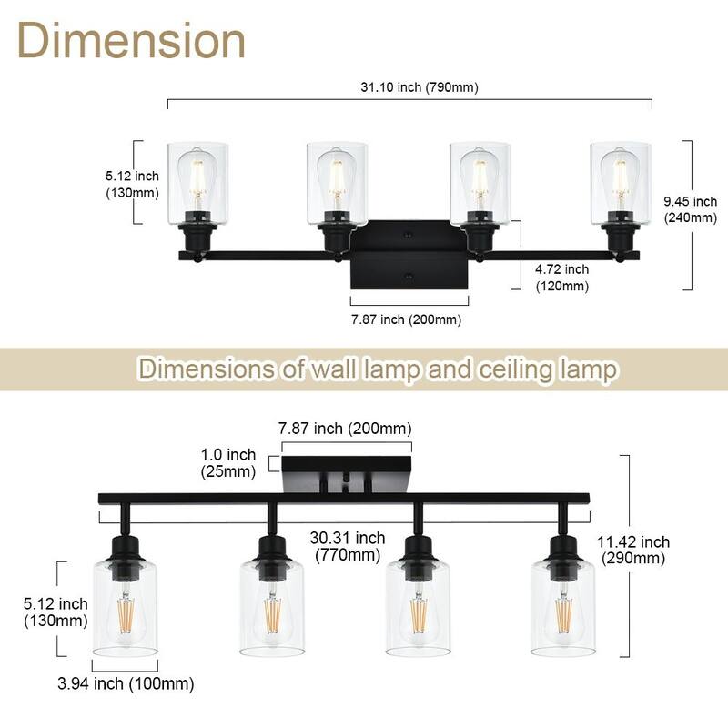 4-Light Vanity Light Bathroom Fixture, Multi-Directional Rotating Metal Ceiling Spotlight Fixture with Adjustable Track Heads