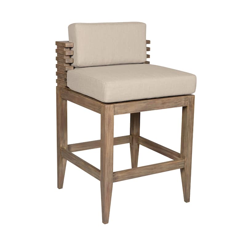 Vivid Solid Eucalyptus Wood Outdoor Patio Counter Height Bar Stool with Olefin Cushions