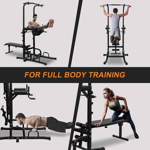 Power Tower with Bench Pull Up Bar Adjustable Height Dip Stand - Black ...
