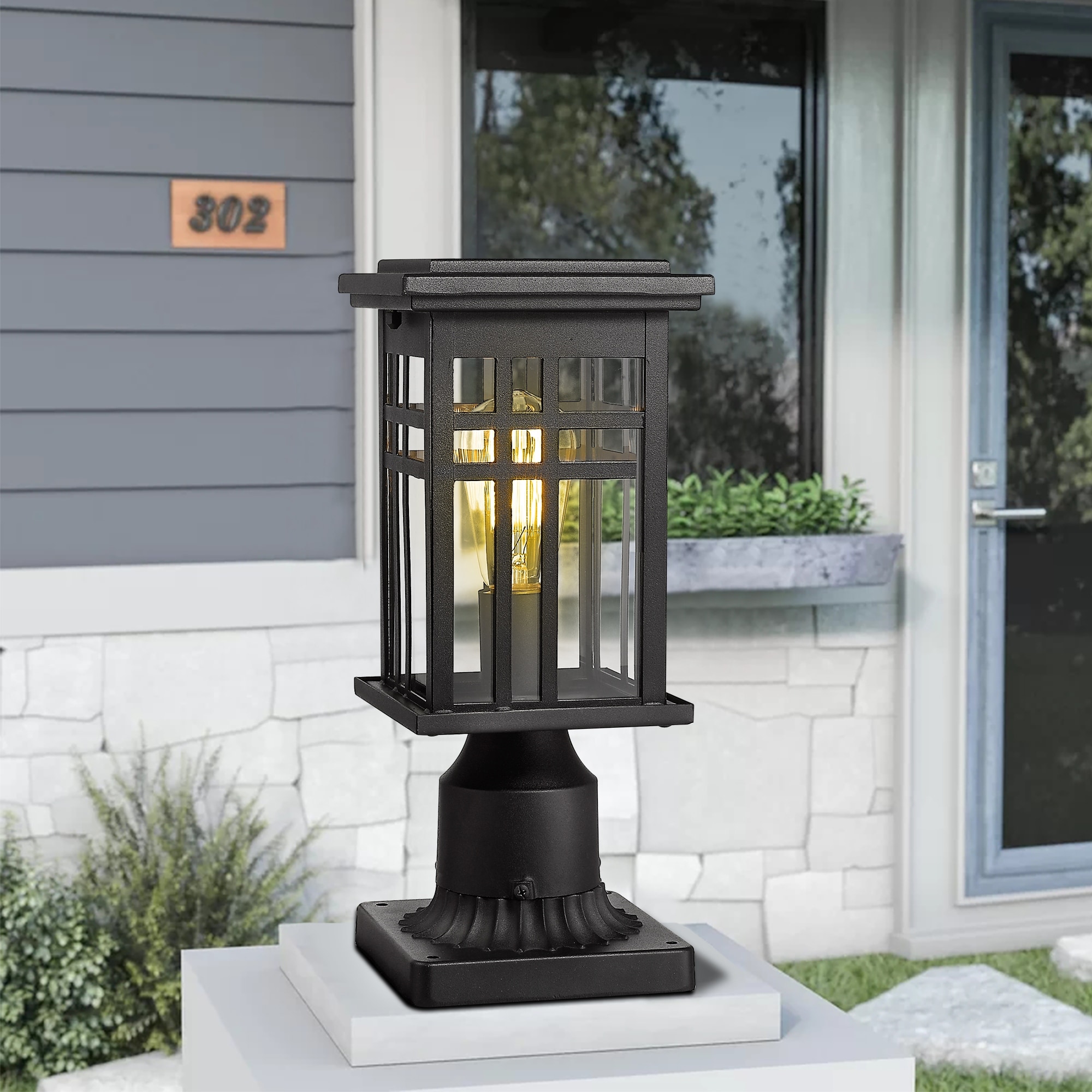 Outdoor Post Light, Lantern Light Fixture with Clear Glass Shade