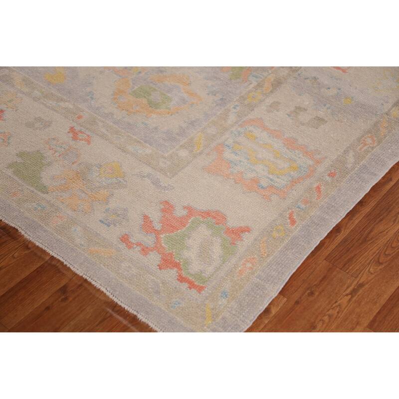 Hand Knotted Oriental 100% Wool Carpet Transitional All-Over Purples Oushak Area Rug - 9' 9'' X 7' 11''