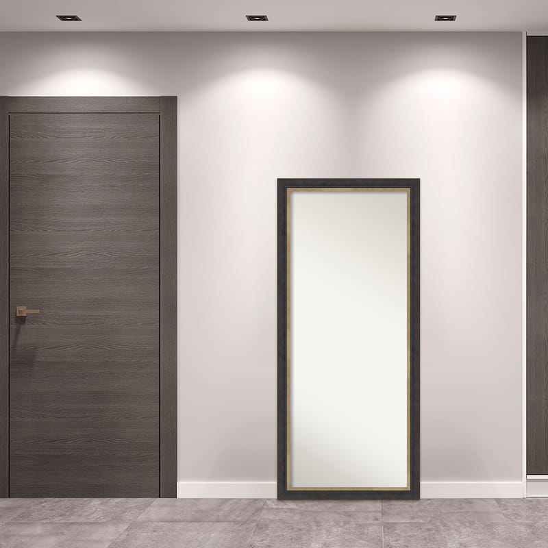 Hammered Charcoal Tan Non-Beveled Wood Framed Full-Length Floor Leaner Mirror - Hammered Charcoal Tan - Glass Size 24x60