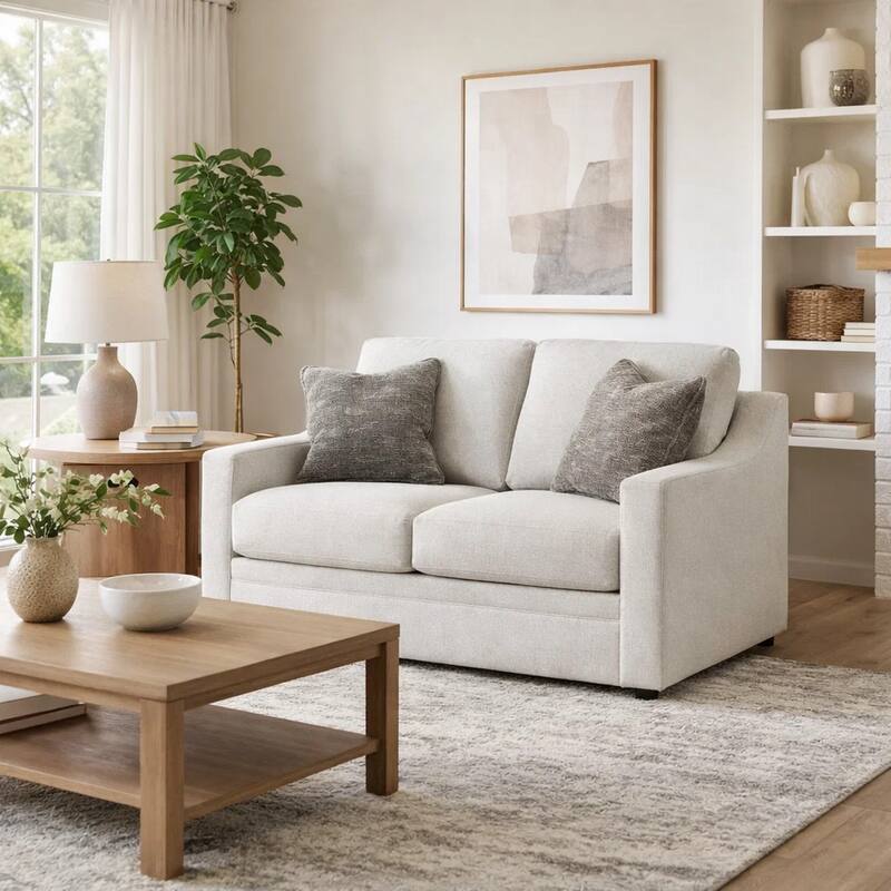 Maite Loveseat, Modern Chalk Gray Polyester, 2 Throw Pillows, 62 Inch