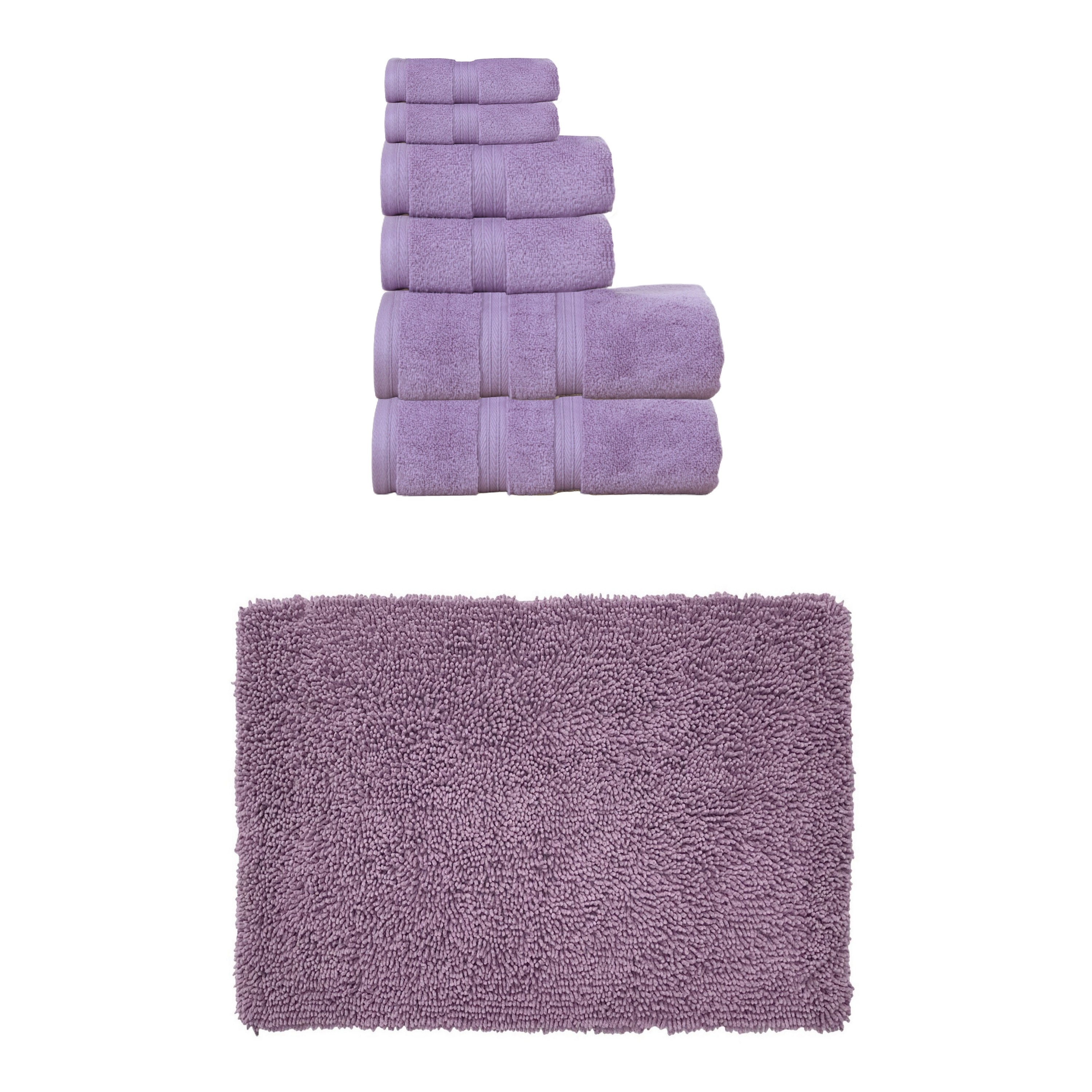 Home Weavers Fantasia Collection 100% Soft Cotton 6 Pc Towel Set & 1 Pc 21x34" Bath Rug, Machine Washable & Non Slip (Set of 7)