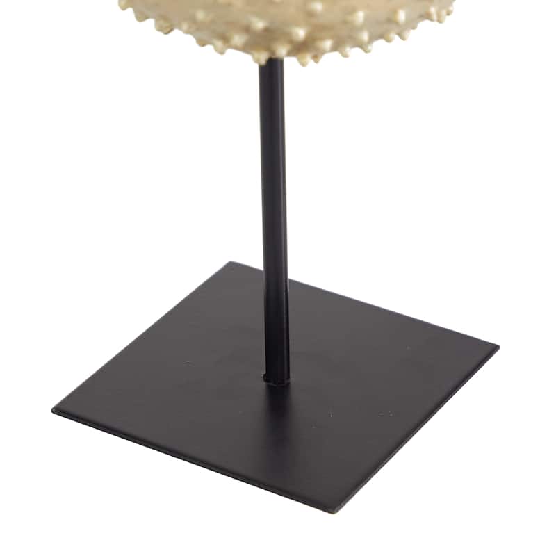 Gold Polyresin Handmade Spiked Blowfish Decorative Sculpture with Stand - 10 x 7 x 14