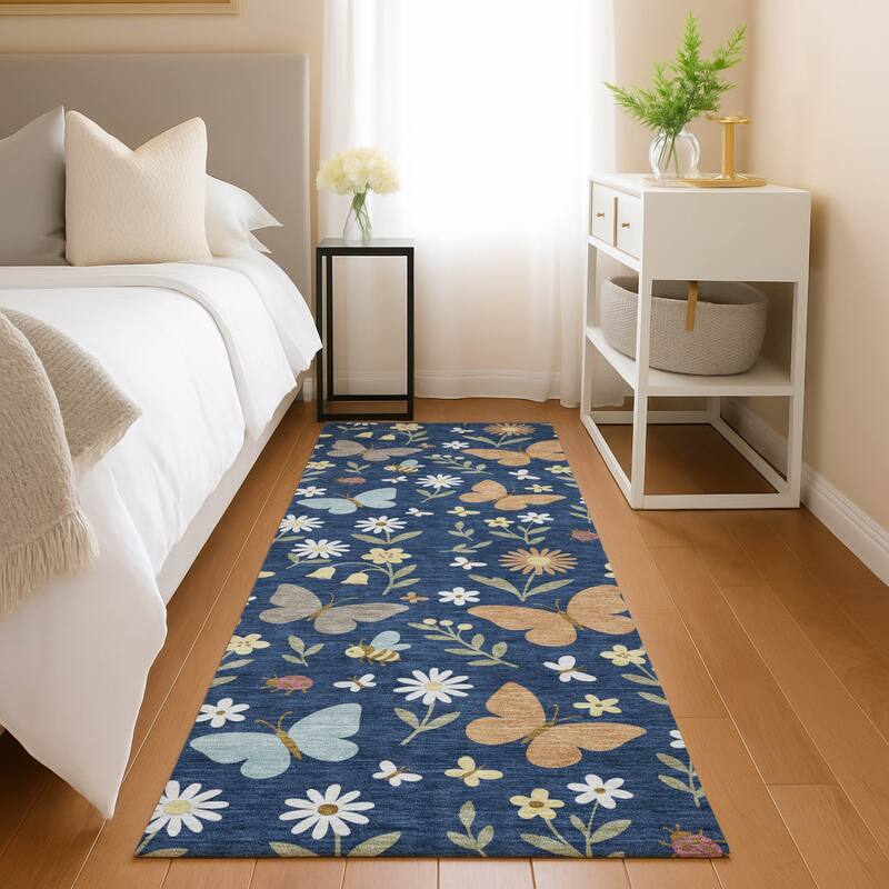 Machine Washable Indoor/ Outdoor Whimsy Butterfly Chantille Rug