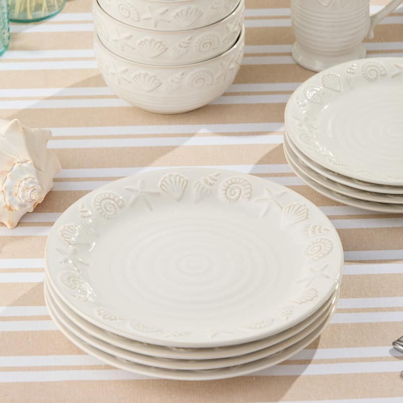 Certified International Coastline Cream 10.5" Dinner Plates, Set of 4 - 10.50"L x 10.50"W x 1.13"H