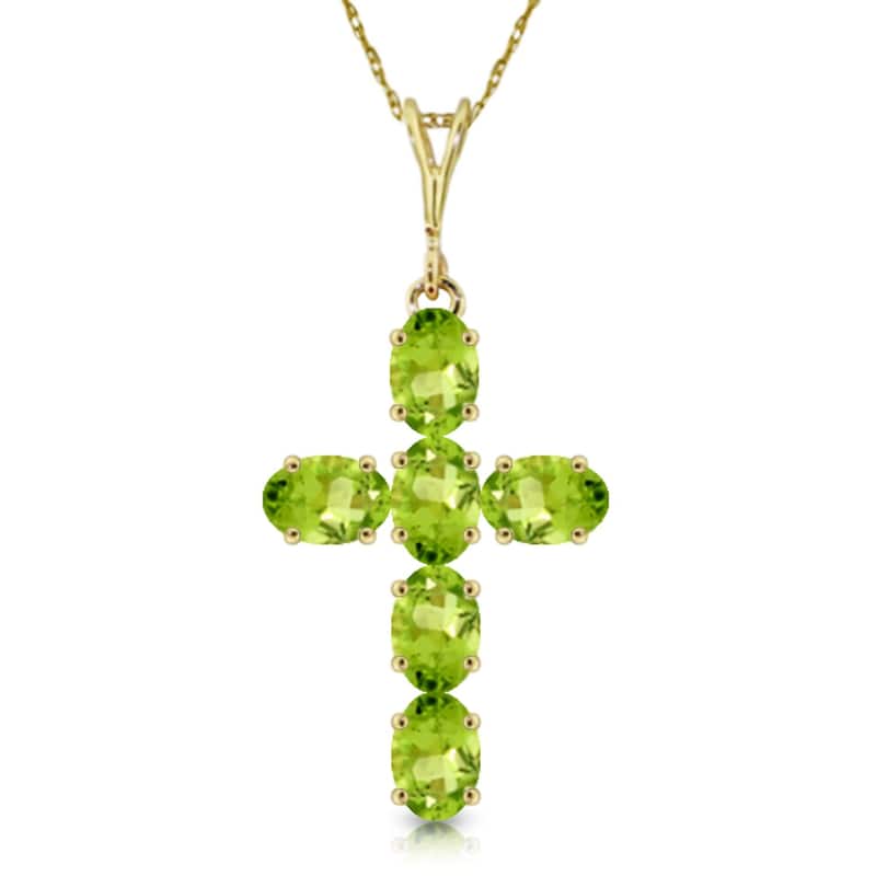 1.5 Carat 14K Solid Gold Cross Gemstone Necklace Natural Peridot - 16 Inch - Yellow