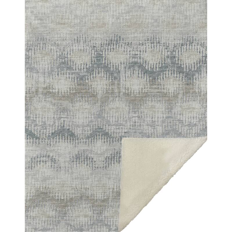 HomeRoots 50" X 70" Linen And Gray Geometric Microfiber Plush Throw Blanket