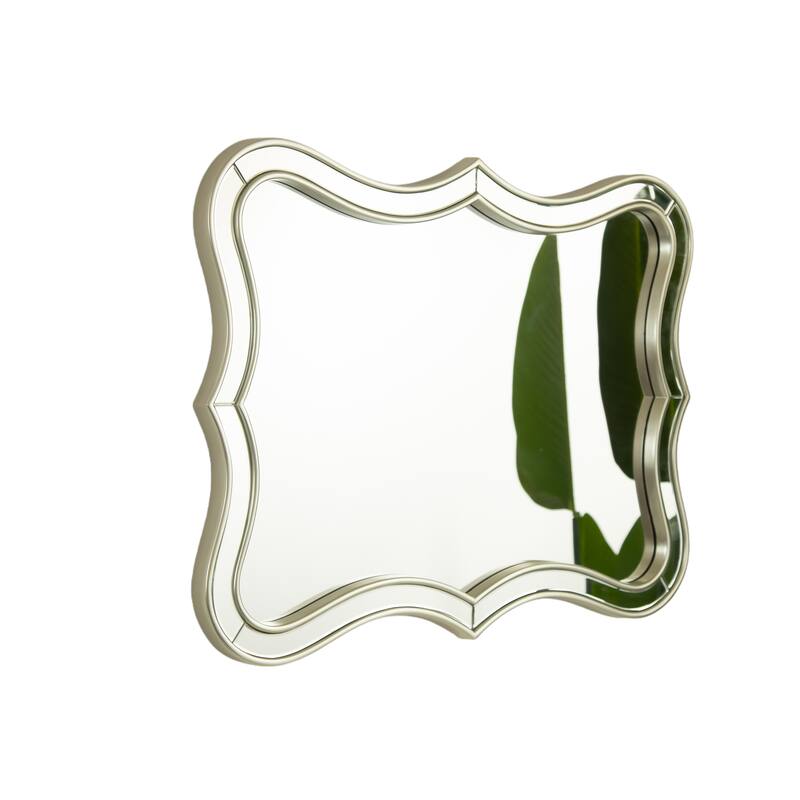 Fleuron Golden Wave-Shape PU Light Luxury Art Decorative Mirror - Bathroom, Bedroom, Living Room - Golden,Silver