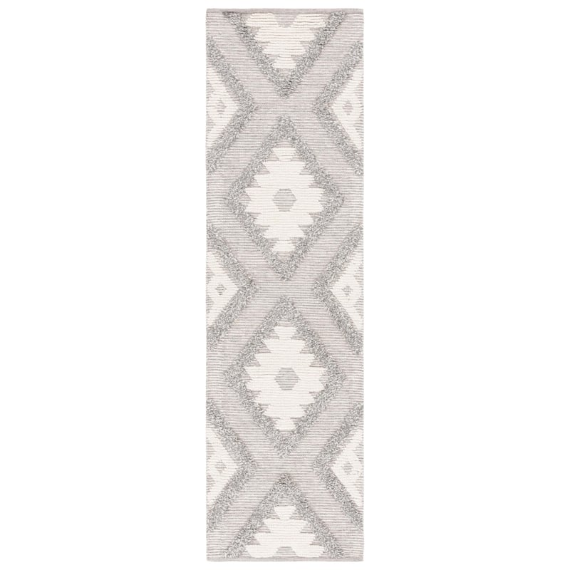 SAFAVIEH Handmade Natura Aladina Rustic Diamond Trellis Wool Rug - 2'3" x 8' Runner - Grey/Ivory