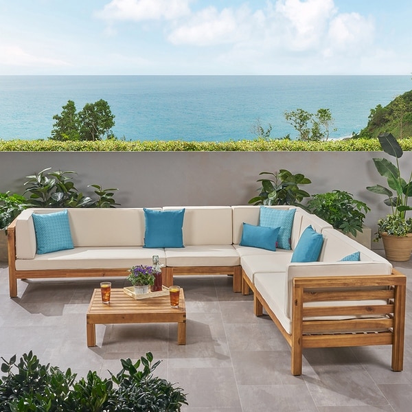 Oana Outdoor 7-seater Acacia Wood Sectional Sofa Set by