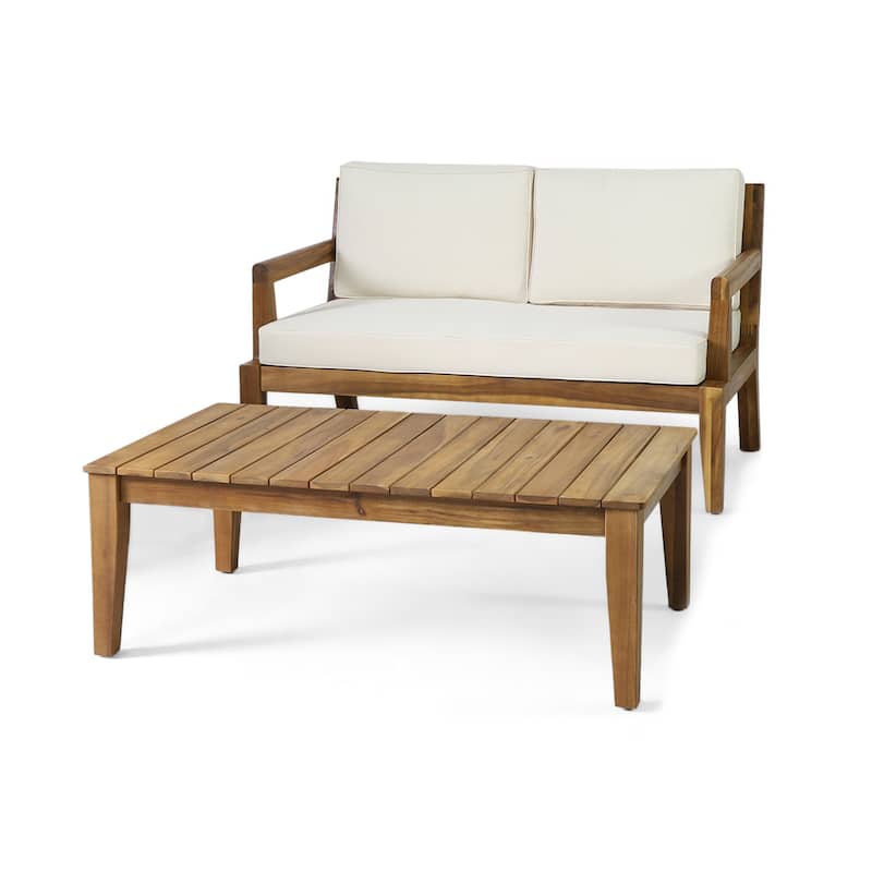 Rossville Outdoor Acacia Wood Loveseat and Coffee Table Set by Christopher Knight Home