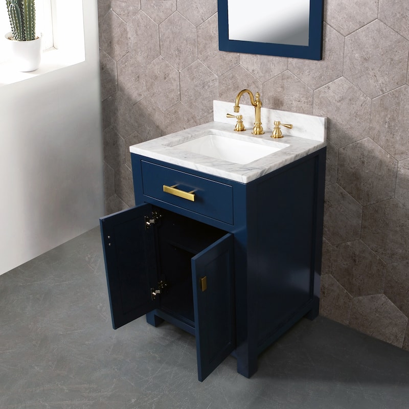 Madison 24-inch Monarch Blue Single Sink Carrara White Marble Vanity