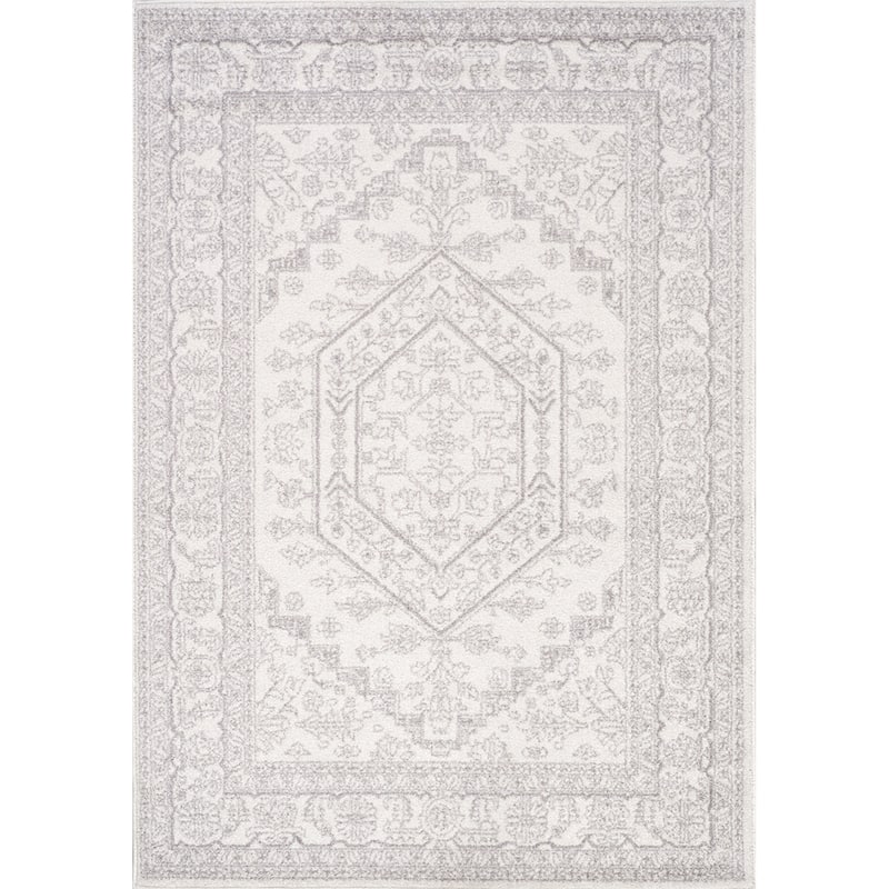 Flynn Collection - Grey/White Elegant Medallion Rug - 7'10" x 10'6"