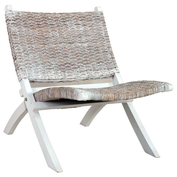 vidaXL Relaxing Chair White Natural Kubu Rattan and Solid Mahogany