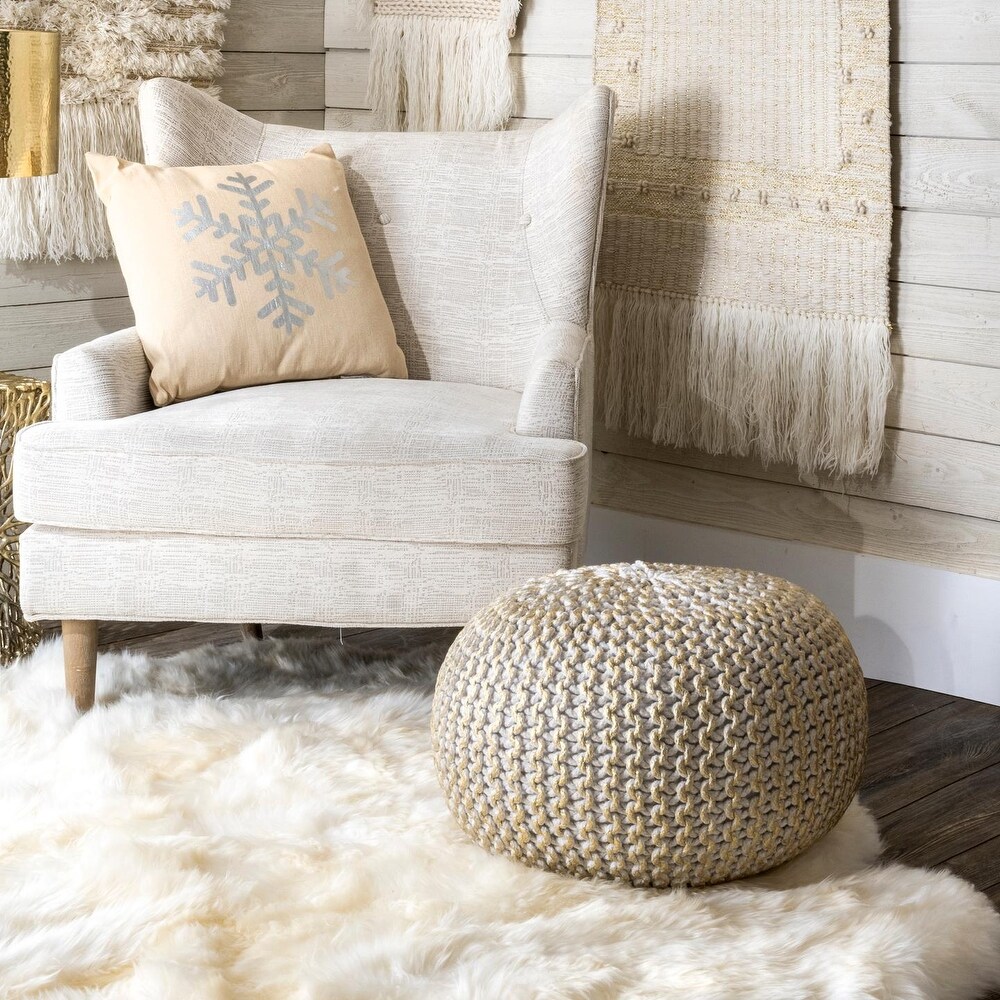 Modern Beige//Black Cube Shape Wool Pouf Brown Striped Lake House Contemporary Nautical Coastal Pattern Solid Square