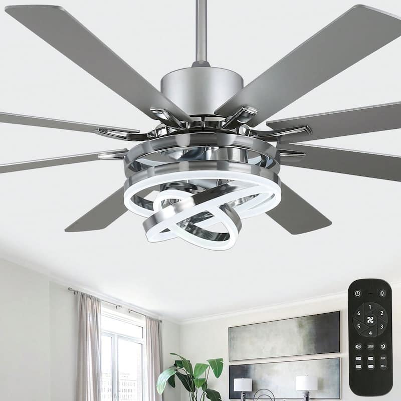 Cusp Barn 52"/72" Modern Large Dimmable LED Ceiling Fan with Lights and Remote, Reversible 8-Blade DC Motor DIY Shape Chandelier