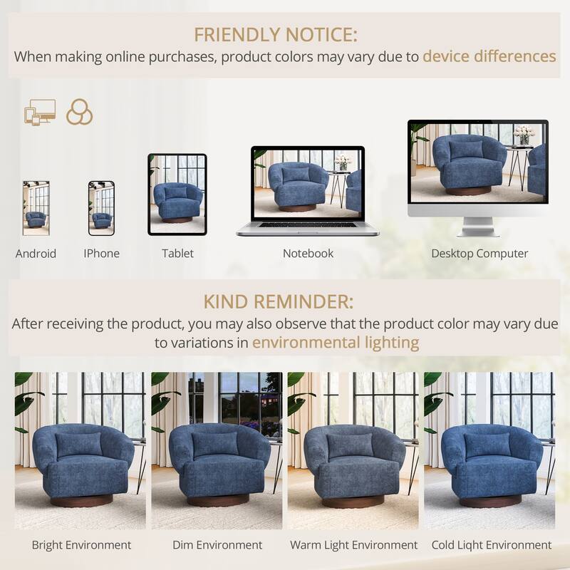 Set of 2 Modern Swivel Barrel Accent Chair with Solid Wood Base with Chenille Upholstery Armchair