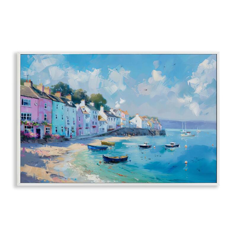 Stupell Seaside Village Cottages Framed Giclee Art Design By LSR Design Studio - 30 x 20 - White