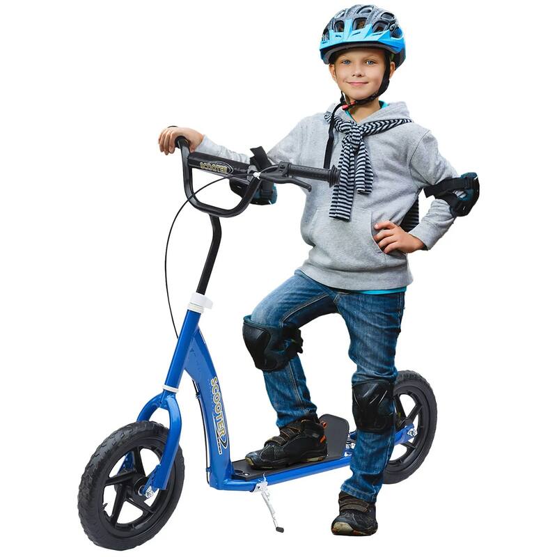 Kids Kick Scooter Adjustable Height Non-Slip Footplate 12" Wheels - 31.7" L x 13.7" W x 31.5" H