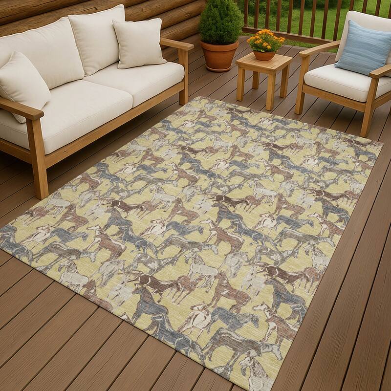 Machine Washable Indoor/ Outdoor Horse Herd Chantille Rug