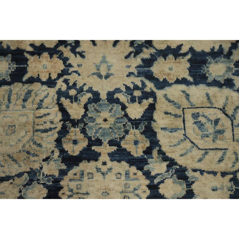 Hand Knotted Traditional Wool Blue Floral Area Rug - 9' 7'' X 8' 2''
