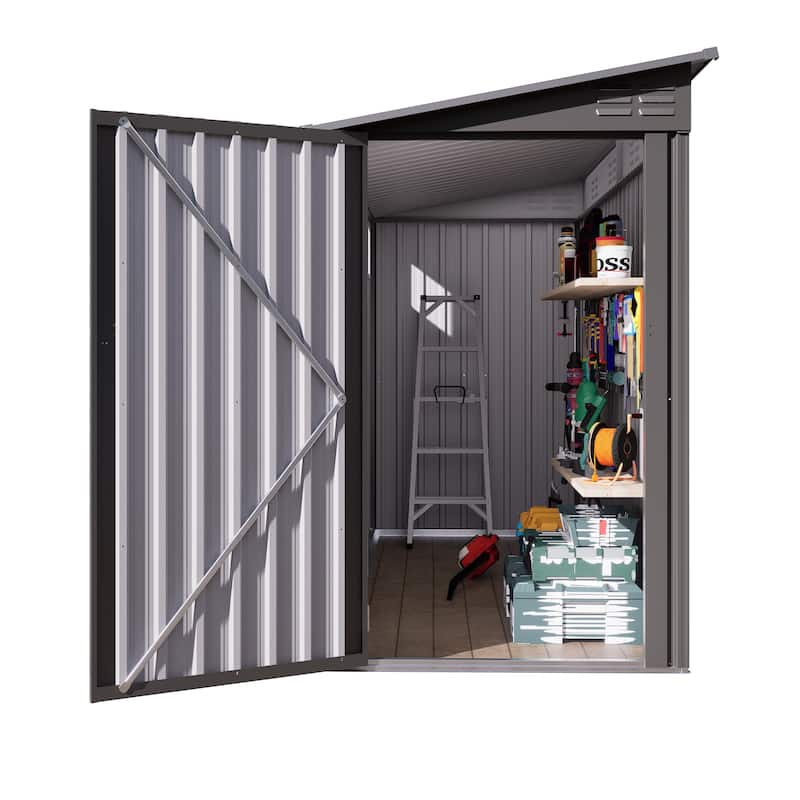 4 x 9 FT Outdoor Storage Shed, Metal Garden Shed Tool House with Sloping Roof,2 vents and 1 Side Open Door