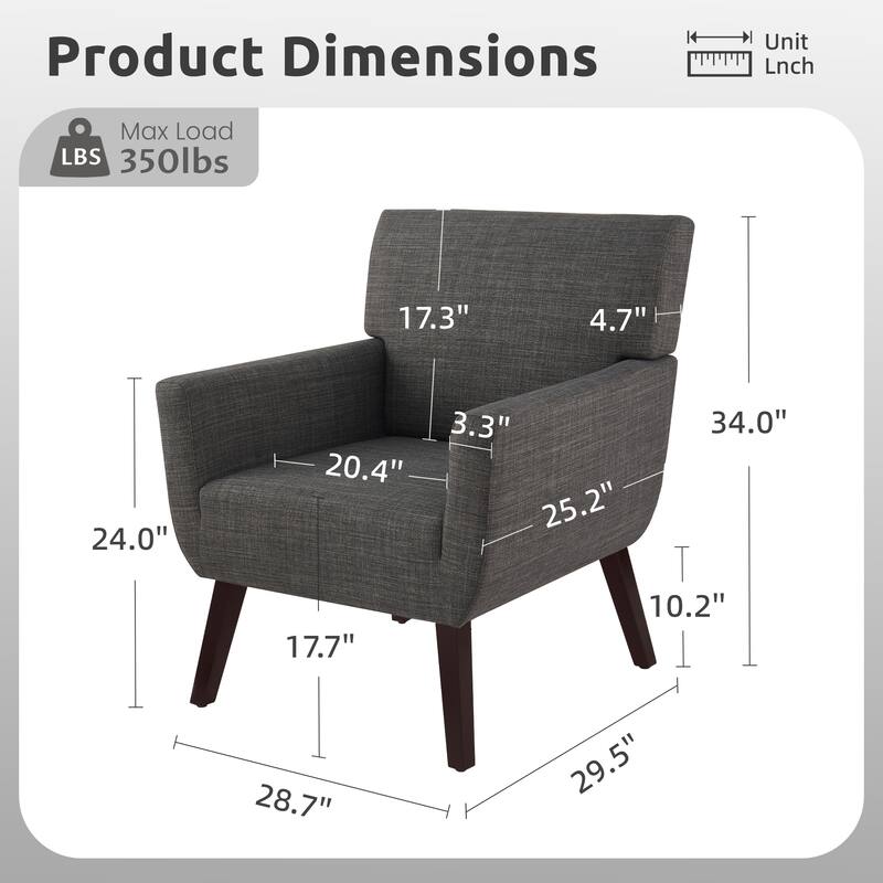 Modern Upholstered Armchair with Linen Fabric, Comfortable Accent Chair for Living Room, Bedroom or Office – Beige/blue/grey