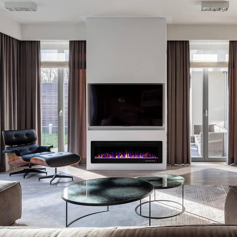 Recessed Wall-mounted Electric Fireplace with Remote Control, 16 Flame Colors and Timer