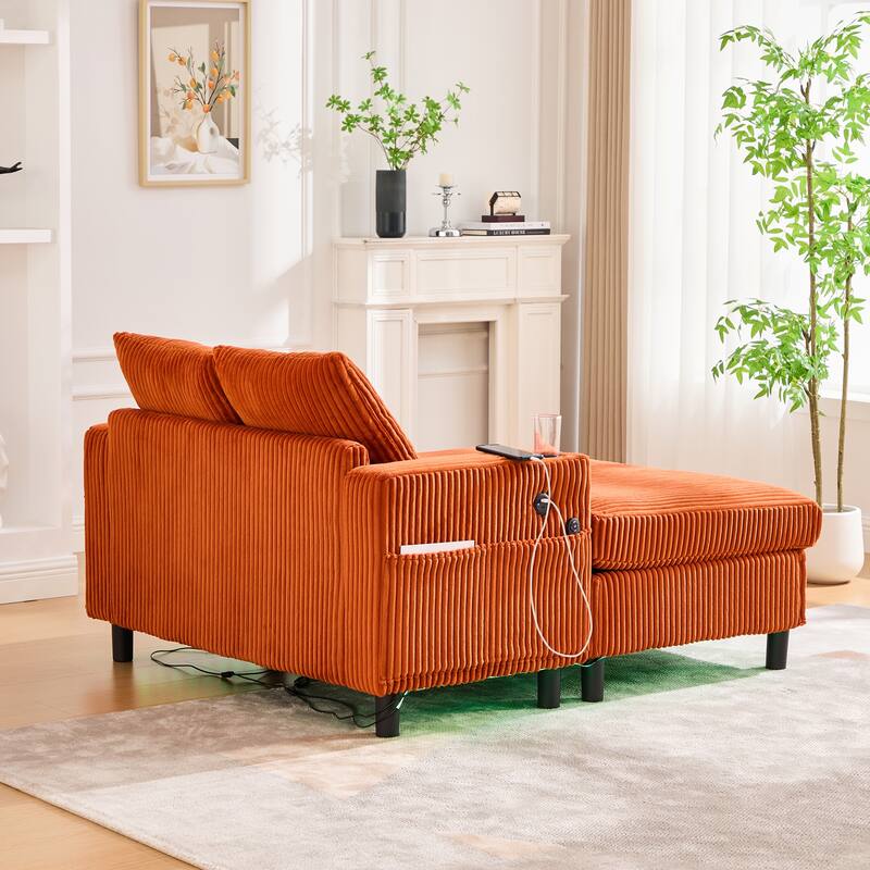GDFStudio - Corduroy Recliner Sofa with USB Charging, RGB LED Light Strip - Suitable for Living Room and Bedroom