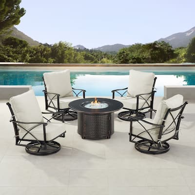 Black Aluminum Fire Table Set with Four Club Chairs