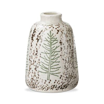 Large Pine Tree Decorative Vase - White Multi Ceramic, 7" H x 5" L x 5" W, Perfect for Christmas Decor, Not Water Tight