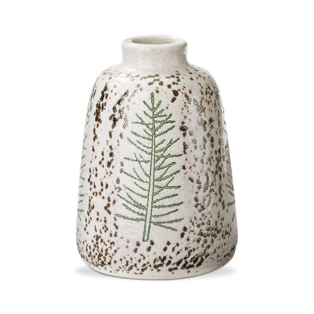 Large Pine Tree Decorative Vase - White Multi Ceramic, 7" H x 5" L x 5" W, Perfect for Christmas Decor, Not Water Tight