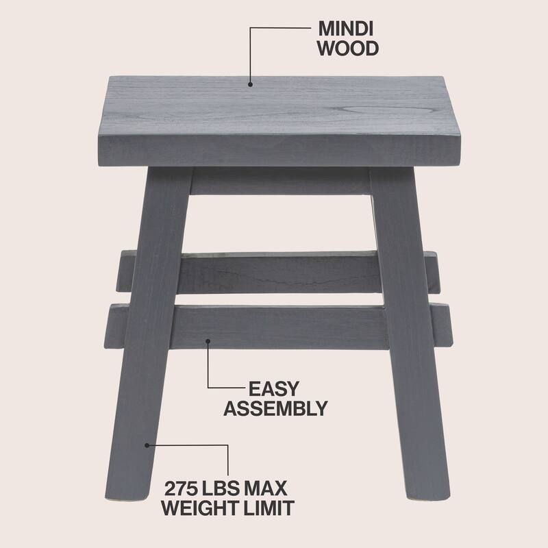 JONATHAN Y Revine Rustic Farmhouse Solid Mindi Wood Handcrafted Accent Stool